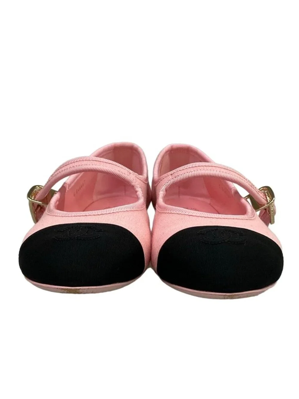 Chanel Flat Shoes C Light Pink Black CC Logo Cotton